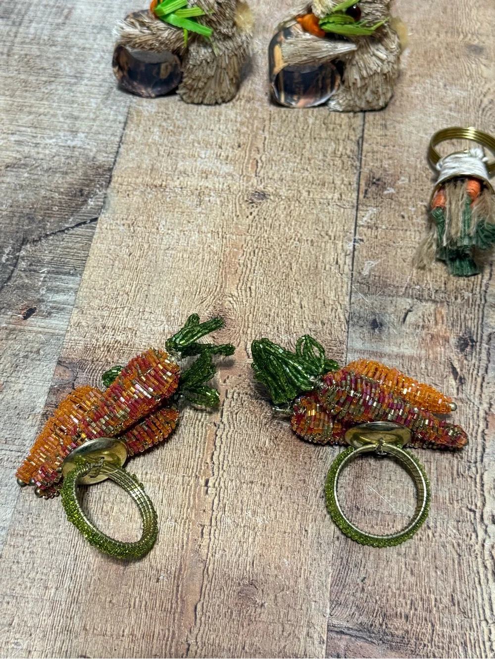 Pier 1 Easter Farmhouse Carrot Basket, Bunny, Carrots Napkin Rings Assorted Ado